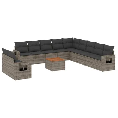 Produktbild von vidaXL 12-tlg. Garten-Sofagarnitur mit Kissen Grau Poly Rattan