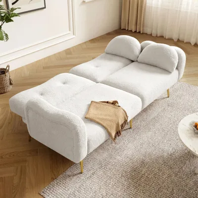 Produktbild von [Schlaffunktion]Zweisitzer-Sofabett-Modernes Zweisitzersofa mit verstellbarer Rückenlehne+vergoldeten Metallfüßen integrierter Bettfunktion