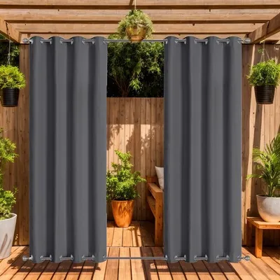 Obrázek produktu pro sada 2 venkovních závěsů pro zahradní terasu pavilon pergola Voděodolné větruodolné venkovní závěsy neprůstřelné tepelně izolované UV ochrana, tmavě šedé, 140x275cm