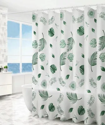 Produktbild von Famanu Duschvorhang mit Blattmuster 180x180 cm - Wasserabweisend und Schimmelresistent