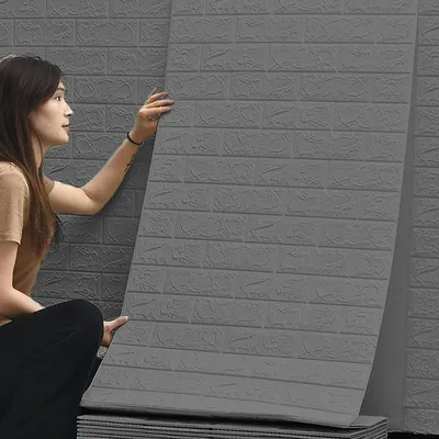 Produktbild von 3D Wandpaneele Selbstklebend 70 cm x 10 m Steinoptik Ziegel Grau Wasserdicht PE-Schaum