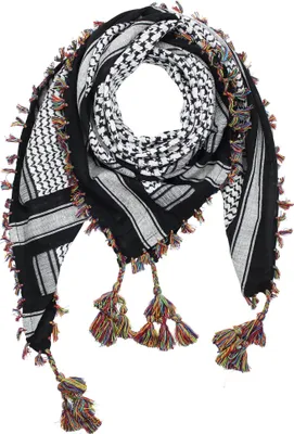 Produktbild von Palituch Desert premium - schwarz - weiß - Fransen & Toddeln multicolor - Kufiya PLO Tuch