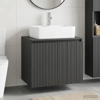 Image de Maison Exclusive - Ensemble de meubles de salle de bain, bois composite, couleur noire