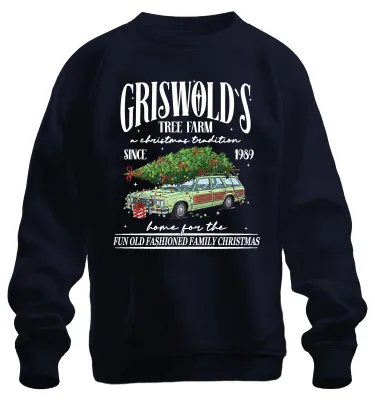 Produktbild von Griswold's Tree Farm Christmas Tradition Tannenbaum Sweatshirt Pullover, Navy, XXL