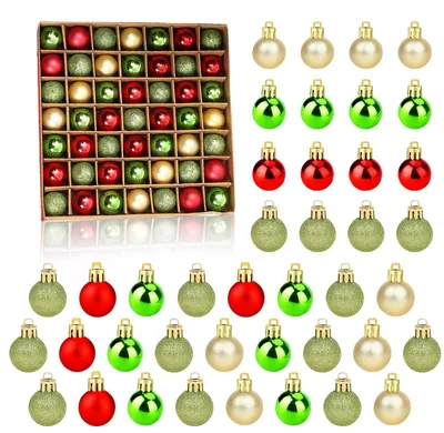 49 Mini-Weihnachtskugeln, 3 cm, rot/grün/gold, Kunststoff, unzerbrechlich
