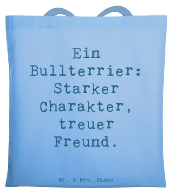 Produktbild von Mr. & Mrs. Panda Schultasche Spruch Bullterrier Freund - Sky Blue - Geschenk, Tote Bag, Liebe, Hunderassen Eigenschaften, Tasche, verspielte Hunde, besonderer Begleiter