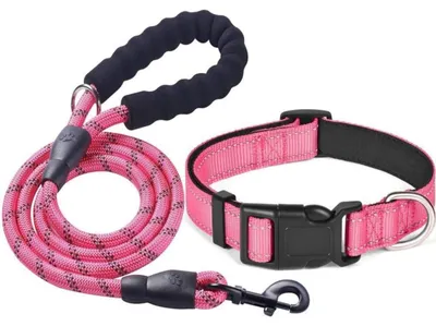 Immagine prodotto di Guinzaglio imbottito in nylon, riflettente, rosa, da 150 cm, per cani di taglia grande e media
