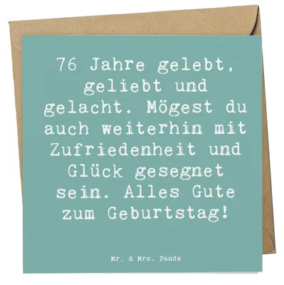 Produktbild von Mr. & Mrs. Panda Glückwunschkarte Spruch 76. Geburtstag - Meeresbrise - Geschenk, anlasskarte, Happy Birthday, Geburtstagsfreude, Alter, Grußkarte, faltkarte, herzlicher