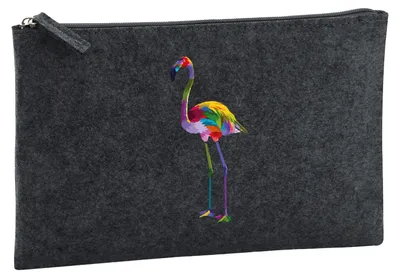 Produktbild von Huuraa Kulturbeutel Flamingo Colorful 1 Liter Charcoal Filz Kosmetiktasche Geschenkidee