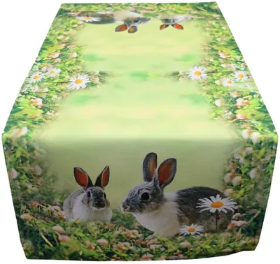 Produktbild von Tischläufer süße Hasen & Wiese Ostern Fotodruck bunt 90x40 cm