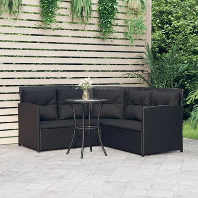 Produktbild von vidaXL 2-tlg. Sofagarnitur in L-Form mit Kissen Schwarz Poly Rattan