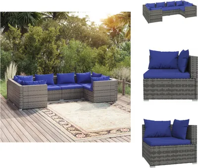 Produktbild von vidaXL 6-tlg. Garten-Lounge-Set mit Kissen Poly Rattan Grau -  Gartenmöbel-Sets