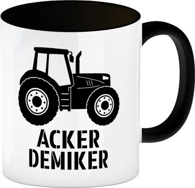 Produktbild von Traktor Kaffeebecher in schwarz mit Spruch Ackerdemiker