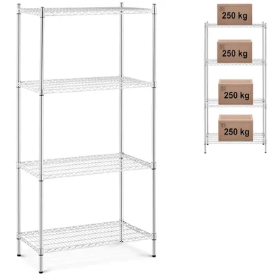 Obrázek produktu pro Dílenský regál chromovaný 4 drátěné police do 1 t 1000 kg 90x45x180 cm