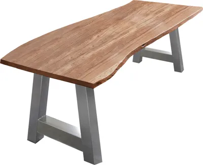 Produktbild von Esstisch Baumkante massiv Akazie Natur 240 x 100 A-Gestell silber ATHEN