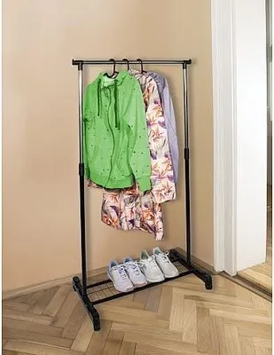 Zdjęcie produktu dla Stojak na ubrania, stojak na buty, wieszak stojący, na kółkach, szafa, garderoba ,loft, 78x42x160 cm, stal chromowana