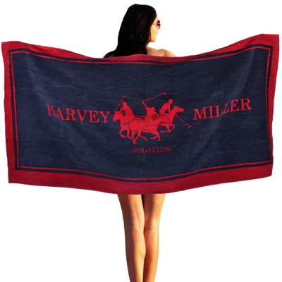 Produktbild von EG|Harvey Miller Polo Club 140 x 70 Strandtuch mit Gymbag HRM4420 Navy/Red