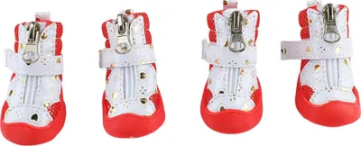 Image de Chaussures pour chiens, filet respirant, empêchent de glisser, bottes imperméables pour animaux domestiques, bottes d'hiver avec lanière réglable pour protéger les pattes