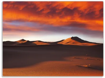 Produktbild von Wallario Glasunterlage, Schneidebrett aus Glas, Größe 30 x 40 cm, Motiv Sahara Wüste II - Sanddünen im Sonnenuntergang