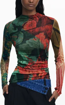 Produktbild von Eleganter Damenpullover in Grün: Muster, Stehkragen & Details