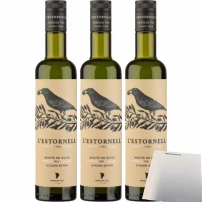 Produktbild von L’Estornell "Natives Olivenöl Extra" 3er Pack (3x500ml Flasche) + usy Block