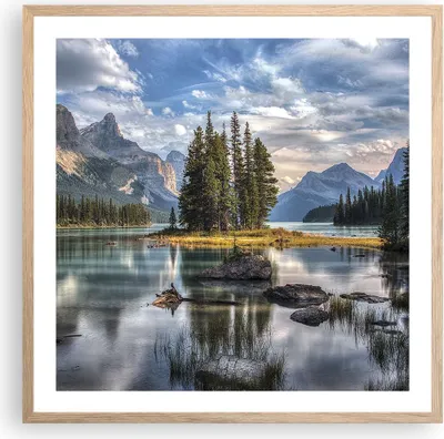 Produktbild von Gerahmtes Poster - Rahmen in heller Eiche - See Landschaft Natur - 60x60 cm - Wand Bild - Wanddeko - Wandbilder - Wandposter - Bilderrahmen - Bilder - Kunstdruck - Wandbild - P2NAC60x60-4133