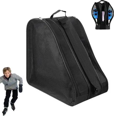 Produktbild von Rollschuhtasche 38x25x36 cm - Rollschuhtasche für Inlineskates Schlittschuhe Eishockeyschuhe - verstellbarer Schultergurt - Schwarz