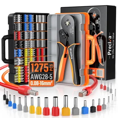 Krimperzangen-Set mit 1275 Aderendhülsen, 0,08-16 mm²