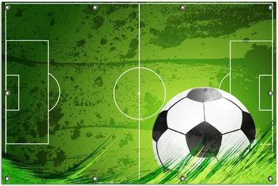 Produktbild von Wallario Outdoor-Poster für Garten oder Balkon, Motiv Fußball-Feld klassisch grün mit Ball, in ca. 100 x 150 cm