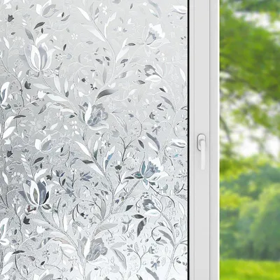 Produktbild von Faziango Fensterfolie 3D Blumen,Sichtschutzfolie Fenster Milchglasfolie,statisch haftend ohne Klebstoff,Anti-UV Folie für Bad und Büro,60*200CM,2 Stück