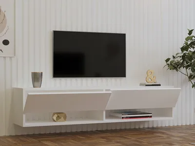 Produktbild von Skye Decor, Arges - White, TV-Einheit, Weiß, 100 % MELAMINBESCHICHTETE SPANPLATTEN, 141 x 30 x 31 cm