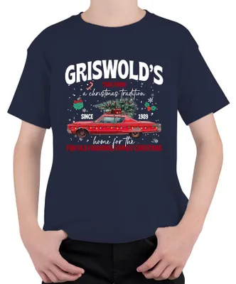 Produktbild von Griswold's Tree Farm a Christmas Tradition Vintage Car Uni Kinder T-Shirt, Navy, 104