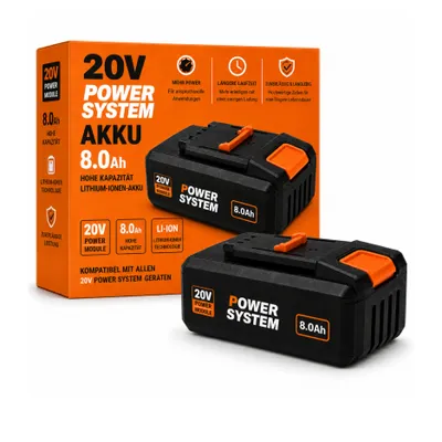 Produktbild von 20V 8.0Ah Akku kompatibel mit Worx PowerShare WA3648 – Li-Ion Hochleistungsakku mit LED Anzeige – Ersatzakku für Worx 20V Elektrowerkzeuge