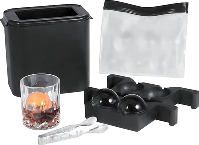 Immagine prodotto di Stampo per cubetti di ghiaccio in 2 parti – Con stampi per palline di ghiaccio in silicone e contenitore per ghiaccio – Cubetti di ghiaccio cristallini da 6 cm – Per whisky, cocktail e bevande