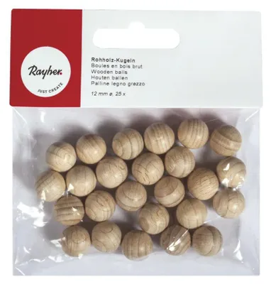 Zdjęcie produktu dla Nierozwiercone drewniane kulki, 12 mm średnicy, 25 sztuk