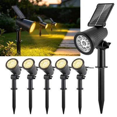 Produktbild von Eikuavons 6X LED Solar Gartenstrahler mit Erdspieß Gartenleuchte Solarleuchte Solarstrahler Außen Wasserdicht IP65 3W Warmweiß