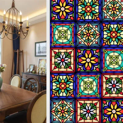 Fensterfolie Retro-Blumen, statisch haftend, 45x100 cm