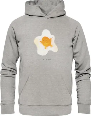 Produktbild von Mr. & Mrs. Panda Organic Hoodie Spiegelei Ei Größe XL - Heather Grey - Geschenk, Glücklich, Schön, Kapuzenpullover, Pulli, Sweatshirt, Liebe, Pullover, Kapuzenpulli, Tag