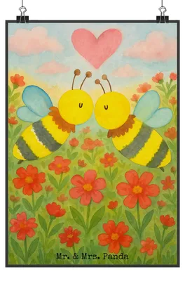 Produktbild von Mr. & Mrs. Panda Bild Biene Liebe Design DIN A5 - Weiß - Geschenk, drucke, wandkunst, Posterdruck, kunstdruck poster