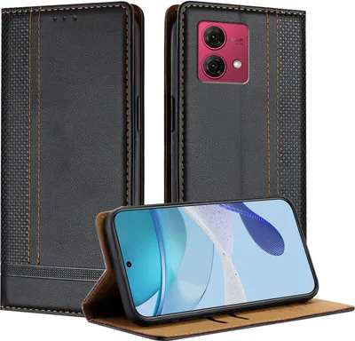 Produktbild von Handyhülle für Motorola Moto G84 Leder Flip Klappbare Schutzhülle mit Standfunktion Schwarz