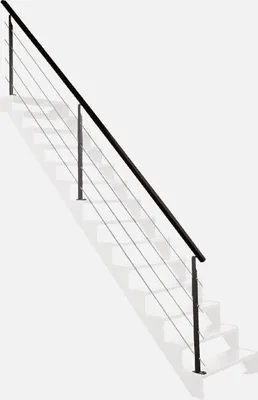 Produktbild von UNIVERSO - 4 m Treppengeländer-Set aus schwarzem Stahl  Bodenbefestigung, Seitliche Befestigung mit zusätzlichem Zubehör