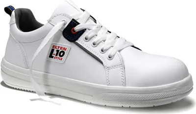 A white safety shoe is shown against a white background.