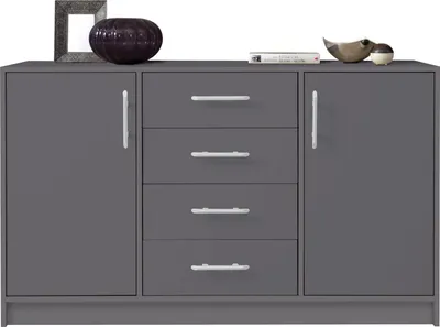 Produktbild von Masseno Kommode VANO 140 cm Sideboard mit 4 Schubladen und 2 Türen für Wohnzimmer Schlafzimmer Modern 140x40x84 cm Anthrazit / Anthrazit