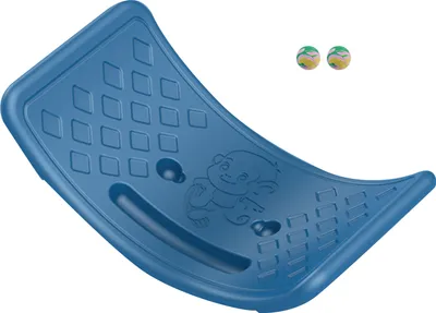 Zdjęcie produktu dla Deska balansowa, z tworzywa sztucznego, dla dzieci i młodzieży, 54 x 23,5 x 2,3 cm, z 2 gumowymi piłkami, niebieska, trening równowagi