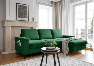 Produktbild von MIUFORM Lofty Lilly - Ecksofa mit Bettfunktion und Bettkasten L-FORM RECHTS - 236x148cm - Smaragdgrün - Sofa Schlafsofa Couch