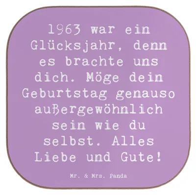 Produktbild von Mr. & Mrs. Panda Untersetzer Spruch 1963 Geburtstag - Lavendeltraum - Geschenk, Geburtsjahr, gläseruntersetzer, feiern, alles Liebe, Coaster, Holzuntersetzer, für Gläser