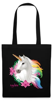 Produktbild von Spreadshirt Schleich Bayala Regenbogeneinhorn Stute Stoffbeutel, One size, Schwarz
