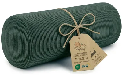 Zdjęcie produktu dla Wałek pod szyję z pokrowcem ze sztruksu 40x16 cm poduszka pod kark zielony