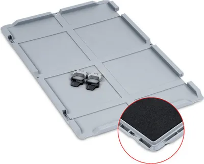 Produktbild von SparSet 10x Scharnierdeckel Set Eurobox NextGen mit Schaumstoff und 2 schwarze Schiebeschnappverschlüsse | BxT 40x60cm | Eurobehälter, Transportbox, Transportbehälter, Stapelbehälter