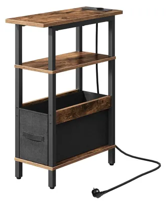 Produktbild von Beistelltisch mit Ladestation, Nachttisch mit Schublade, 50,5x20x63 cm, Braun/Schwarz